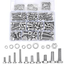 PGMJ 340 Pcs Hex Screw and Nut Set - M6/M8/M10 Silver 304 Stainless Steel Bolts and Nuts for Machine Screw Assortment Kit Metric, Set Screws for Bathroom Fixtures (K13 Short Sets)