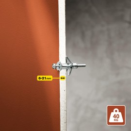 Rapid Hollow Wall Anchors, Pack of 10 Heavy Duty Metal Plasterboard Fixings for 6-21 mm Wall Thickness, 40 kg Load, Cavity Wall Fixings, Wall Plugs, Plasterboard & Chipboard Plugs (5001550)