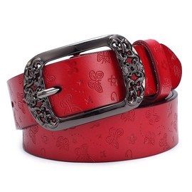 McFanBe Women Leather Belt for Ladies Pants Jeans Waistline Under 48 Inches (M:103cm(Fit waist size 77-86cm/31-34"), A:Red)