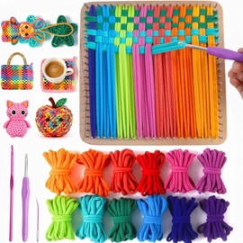 Dmnnlp Weaving Loom Kit, Wooden Potholder Loom with 192 Loops 12 Colors, 3 Hooks, Loom Knitting Kit for Beginners Adults, Arts and Crafts Gift for Girls Family Activity