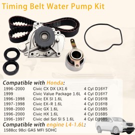 JMKTMP HS9915PT1 Head Gasket Set Timing Belt Water Pump Kit Fit for 1996-2000 Honda Civic 1.6L L4 Honda D16Y5 D16Y7 D16Y8 Engine Replace TCK224 HS54234 HB4029 TKH005 MA-4216975804 MA-9761238673