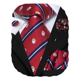 Hi-Tie Christmas Ties for Men Snowflake Xmas Christmas Tie Festival Necktie and Lapel Pin Pocket Square Cufflinks Set,Red and Navy