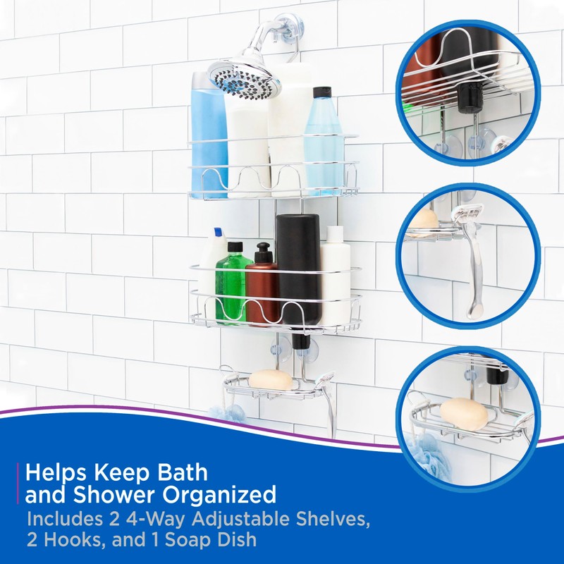Kenney KN614124 Easy Slide 4-Way Adjustable Shower Caddy, 25.5" L