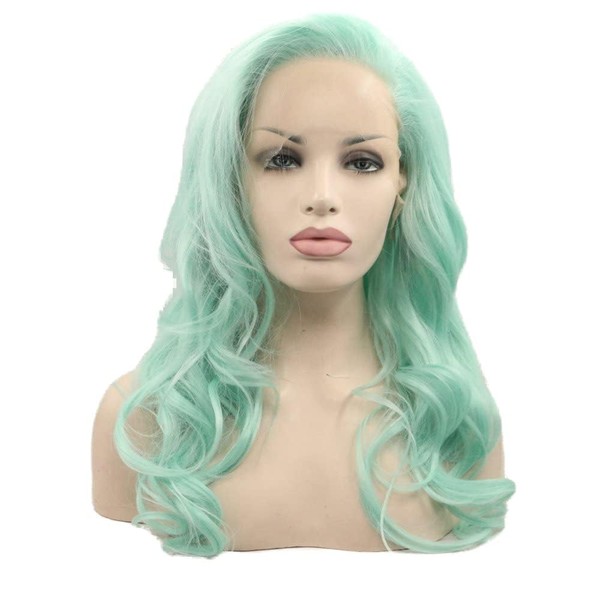 Sylvia Synthetic Lace Front Wig Heat Resistant Synthetic Fiber Hair Mermaid Green/Blue Color Mix Color Hair Wig for Women Hair Replacement Lace Front Wigs Half Hand on Wig