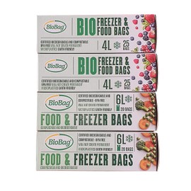 BioBag Compostable Freezer Bags, Clear, 4 & 6 Litre Combo, 90 Count