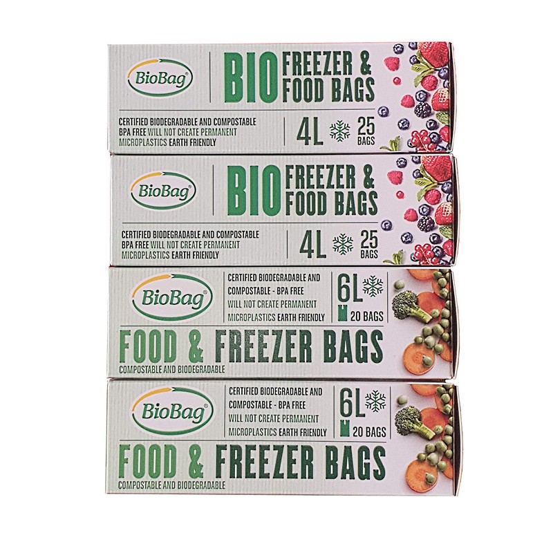 BioBag Compostable Freezer Bags, Clear, 4 & 6 Litre Combo,