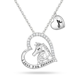 Horse Gifts Horse Necklace for Girls, Silver Heart Initial Necklace for Girls Horse Necklace Horse Gifts for Girls Kids Jewelry Horse Necklaces for Teen Girls Gifts Little Girls Jewelry (Letter A)