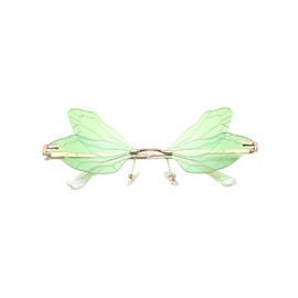 YOJUED Butterfly Sunglasses with Dragonfly Wings Irregular Glasses for Women Girls, Green