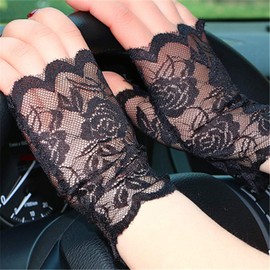 Milisten 1 Pair of Lace Gloves, Polyester Half Finger Gloves, UV Protection, Fingerless Half Hand Shirt, Sun Protection Accessories for Women, Girls, Ladies (Black)
