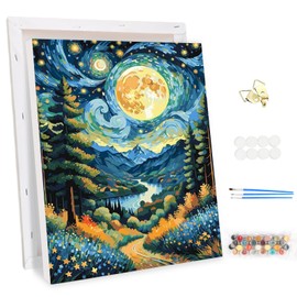 MEIYUDA Painting by Numbers Adults with Frame, DIY Set Adult Moon Road Craft Set, 3 Brushes and Acrylic Paint, DIY Hand Painted Oil Painting Kit as a Gift and Home Decoration 30 x 40 cm