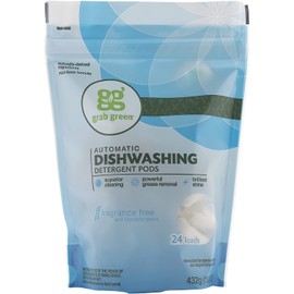 Grab Green Automatic Dishwashing Detergent Pods, 24 Count, Fragrance Free, Plant and Mineral Based, Superior Cleaning, Powerful Grease Removal, Brilliant Shine