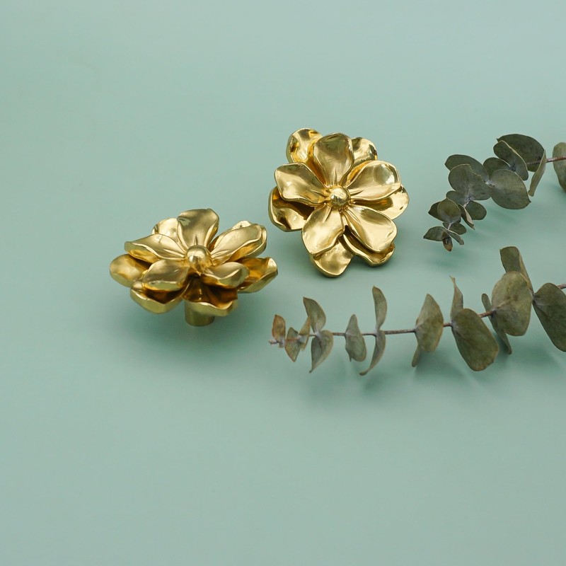 MFYS Solid Brass Flower Knob Handles for Cabinets and Flower