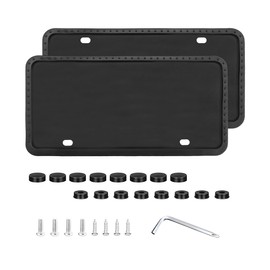 MUQIDA 2PCS Silicone License Plate Frames Covers, Rust-Proof Rattle-Proof Auto Front Back License Plate Bracket Holders, Weather-Proof Car Tag Plate Protector with Bolts Washer Caps (Black)