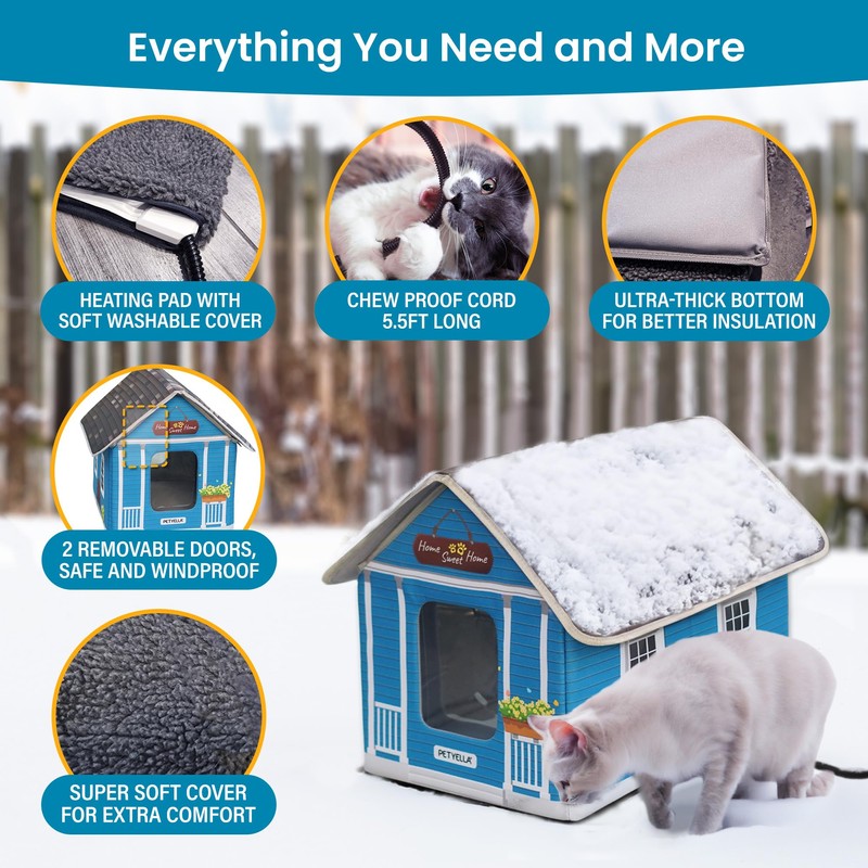 Deluxe Heated Cat House for Winter - Weatherproof, Insulated, Easy