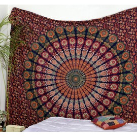 Popular Handicrafts Kp708 Hippie Mandala Bohemian Psychedelic Intricate Floral Design Indian Bedspread Magical Thinking Tapestry Blue King Size