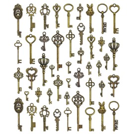 JIALEEY Vintage Skeleton Key Charms, 23 Type of 46PCS Antique Bronze Key Charms for Necklace Pendant DIY Jewelry Making Supplies Wedding Favors
