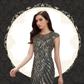 PLULON 1920s Dresses for Women, Sequin Fringed Gatsby Flapper Cocktail Dresses with 20s Accessories Set, Roaring 20s Costumes