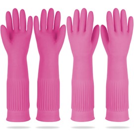 DABOGOSA Mamison 2 Pairs Reusable Waterproof Household Dishwashing Cleaning Rubber Gloves, Non-Slip Kitchen Glove (Pink, XXL (Pack of 2))