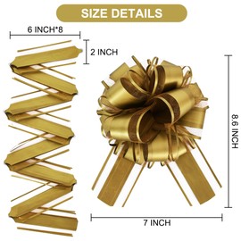 RIBBOOO 6pcs 7 Inch Pull Bows Gold Gift Wrap Bows for Gift Wrapping Ribbon Pull Gift Bows for Gift Basket Flower Wrapping Christmas New Year Birthday Graduation Gift Wrap Party Decorations