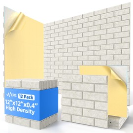 12 Pack Acoustic Panels with Self Adhesive, 12" X 12" X 0.4" High Density Sound Proof Foam Panels for Walls, Soundproof Wall Panels, Brick Sound Absorbing Panels for Home Studio Office Decor Ivory Tan