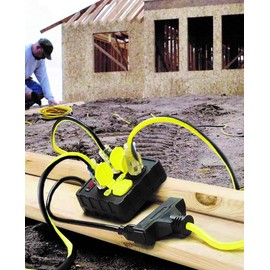 Tower Manufacturing C664502001-13 15 AMP 4-Outlet Circuit Breaker Power Box, 8 Feet, Black/Yellow - [2 Pack]