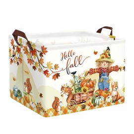 HUUMONSS Happy Thanksgiving Baby Storage Basket Pumpkin Maple Leaf Collapsible Clothes Kids Laundry Hamper Large Boys Girls Gift Toy Box Bin for Nursery Room,Scarecrow,40 * 30 * 30 cm