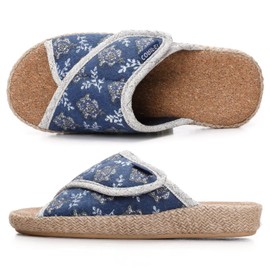 CORIFEI Women Slippers with Cork Insole Arch Support Adjustable Indoor Slides Rubber Sole