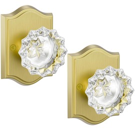 HOSOM 2 Pack Dummy Door Knob, Glass Door Knobs Interior/Exterior Crystal Door Knobs Closet Door Knobs, Non-Turning Single Side Dummy Door Knob, Pull Only, Gold