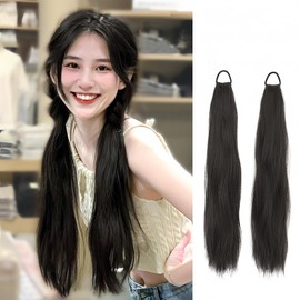 MISS FANCY Wig, Ponytail, Straight Long, 17.7 inches (45 cm), Extension, Twin Tails, High Strength Pair of Rubbers, 4 Colors Selected, One Touch Extension, Twin Tail, Fashion, Everyday, Point Wig,