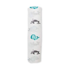 Lulujo 0628233451460 Baby Bamboo Muslin Silky Soft Swaddling Blanket, Whales