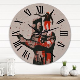 Designart 'Gun Sign With Man Shooting Gun' Modern wall clock - 36 in. high, 36 In. Wide