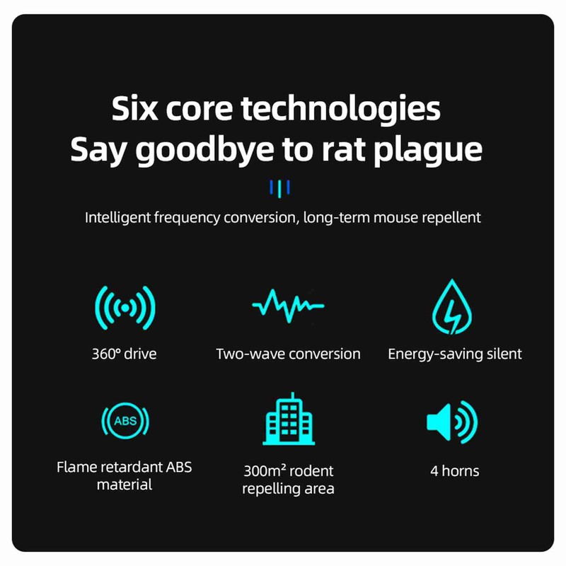 4 in 1 Rodent Deterrent 360 Degree 5KHz-45KHz Ultrasonic Rodent