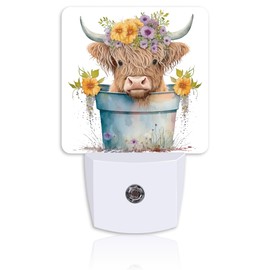 Neidius Night Light,Cartoon Highland Calf in Flower Pot Plug-in Night Light Auto Dusk-to-Dawn Sensor Energy Efficient LED Lamp for Room Decor,Hallway,Kitchen,Bathroom,Nursery,Stairs
