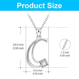 Letter Pendant 925 Silver, Women's Necklace Silver, Letter Chain with Zirconia Stones, Comes with Individual Gift Box, for Women, Silver, Letter C