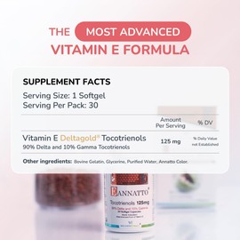 WELLNESS EXTRACT Eannatto Tocotrienols Vitamin E Supplements Tocopherol Free, Supports Immune Health, Non-GMO, Gluten Free & Antioxidant 125mg 30 Softgels (Pack of 2)