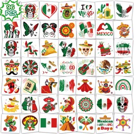 Qpout Mexican Independence Day Temporary Tattoos,96pcs Pre-cut Individually Mexico Flag Themed Face Tattoo Stickers for September 16th Viva Mexican Party Decorations Favors Suppy