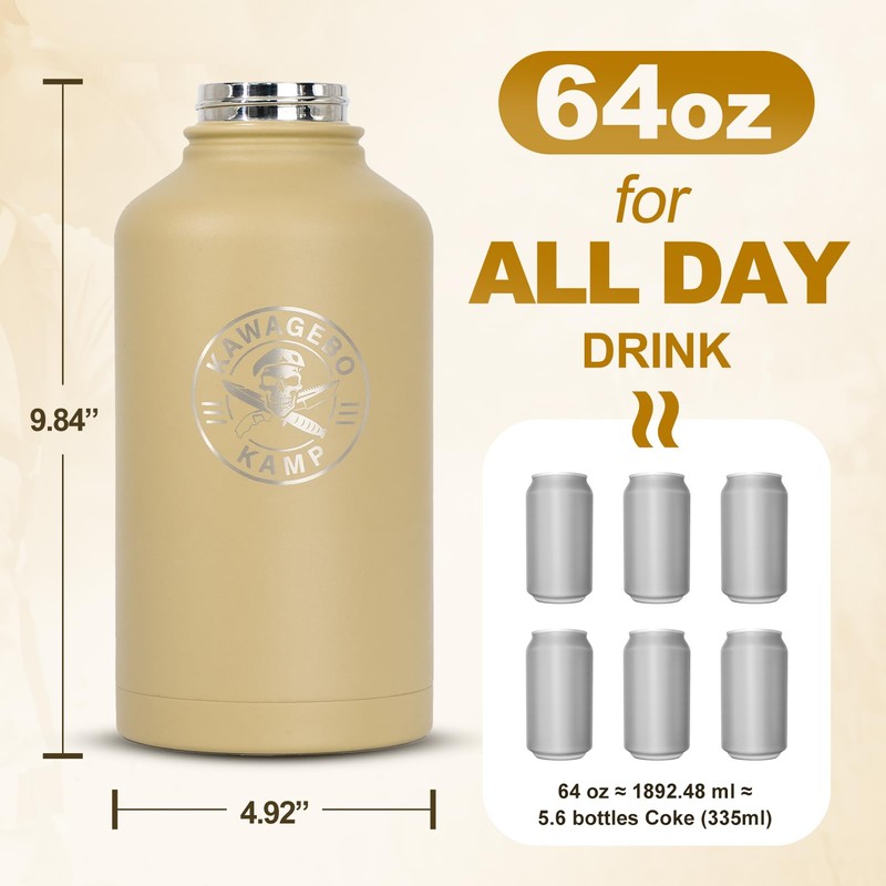 KawaGebo Kamp Half Gallon Water Bottle with Straw - 64