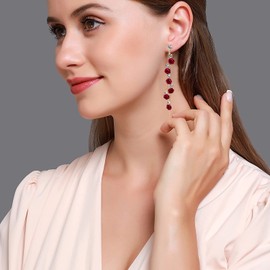 Just Follow 3D Rose Flower Crystal Long Tassel Drop Earrings for Women CZ Rhinestone Rose Fashion Violet Red Long Tassel Dangle Earrings Weddings Party Jewelry Accessories Gift (3D Rose Flower Crystal Tassel Earrings-Red)