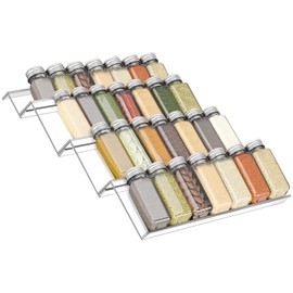 Spice Rack Drawer, Spice Organiser Made of Acrylic, Transparent, 33.5 cm, Kitchen Organiser, 4 Levels, Adjustable Kitchen Drawer Organiser with Non-Slip Patches