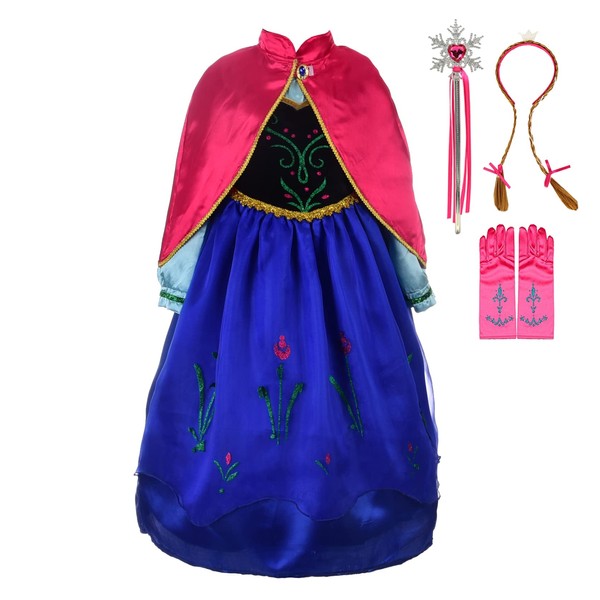 Lito Angels Princess Anna Costume Dress with Cape and Accessories for Toddler Girls, Frozen Princess Dress, Fancy Dress, Size 4 - 5 Years 110.