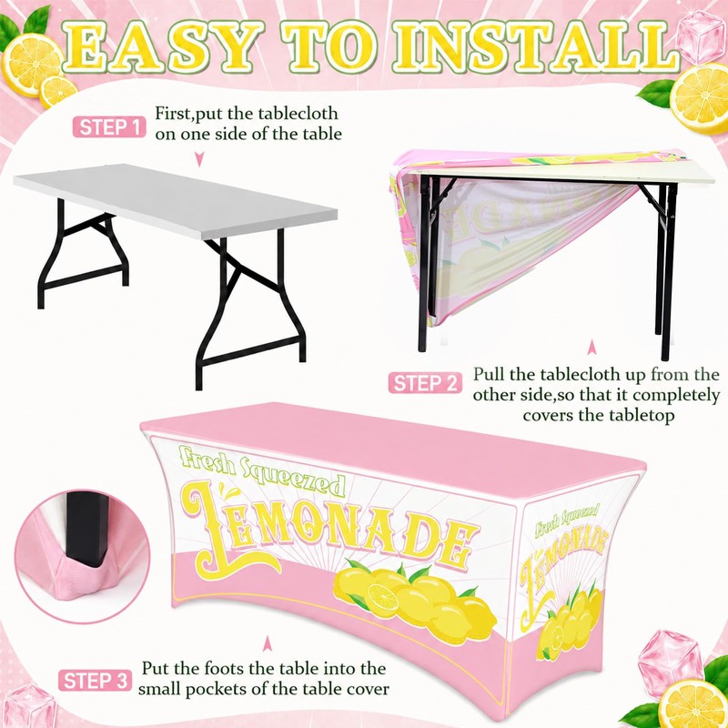 6FT Lemonade Spandex Tablecloth Lemon Theme Stretch Spandex Table Cover