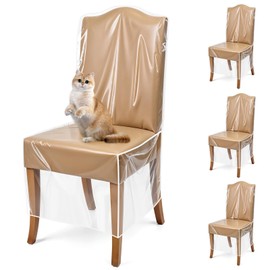 Lemecima 4 Pack Plastic Dining Chair Protectors with Backrests - Waterproof Thickened PVC Seat Covers Removable Washable Slipcover Keeping Chair Away from Water Dust Pet Hair Paws Claws
