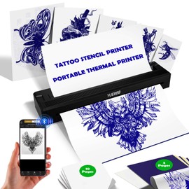 YUEBBB Tattoo Stencil Printer, Portable Tattoo Printer, Wireless-Bluetooth-Thermal Tattoo Transfer Machine with 10pcs Thermal Papers & 3pcs Transfer Papers, Support Mobile & PC