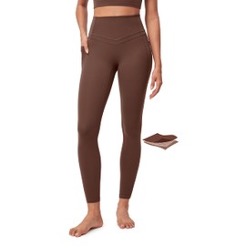 IUGA Compression Leggings with Pockets for Women Tummy Control Leggings No Front Seam Workout High Waist Yoga Pants,Brown