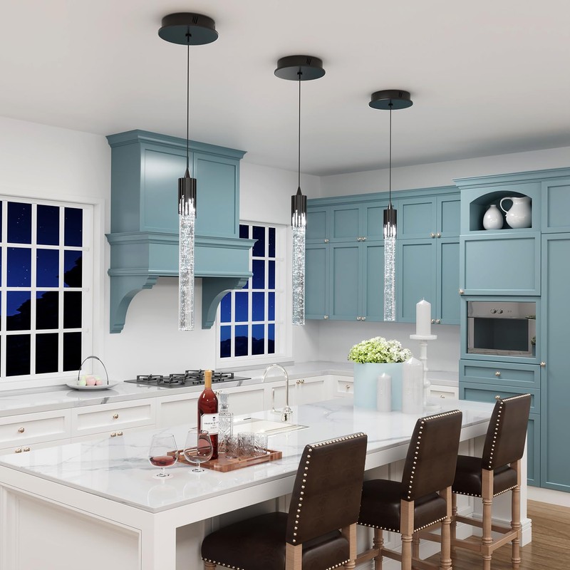 Flashing God Black Pendant Lights Modern LED Kitchen Island Light