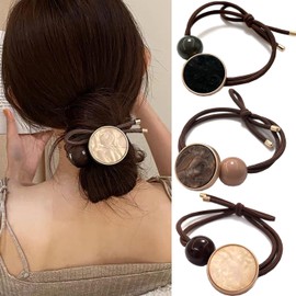 BetterJonny Hair Rubber Set of 3, Stylish, Adult, Black, Bang, Hair Elastic with Decoration, Cute, Simple, Rubber Band, Hair Ornament, Hair Accessory, Fashion, Korean Style, Simple, Elegant,