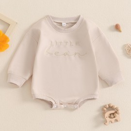 Gender Neutral Newborn Baby Boy Girl Fall Winter Clothes Long Sleeve Bubble Romper Onesie Unisex Infant Outfit (B Apricot Little Bean, 0-3 Months)