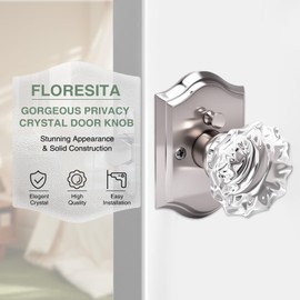 Floresita Crystal Door Knobs, Stain Nickel Glass Door Knobs Interior Rose Shape with Lock Privacy Function, Vintage Antique for Bedroom Bathroom
