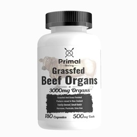Primal Being Grassfed Beef Organ Complex - Liver, Heart, Pancreas, Spleen, & Kidney- Supports Overall Health & Performance - 180 Capsules, 3000mg per Serving