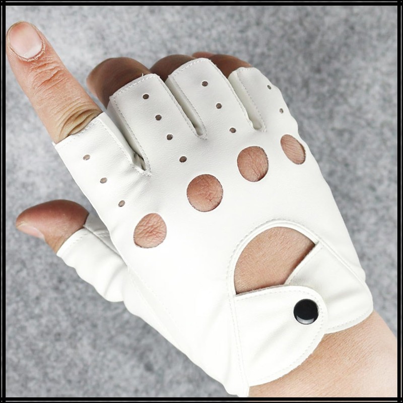 White Fang NT249 Fingerless Gloves, Punk Rock Leather, Cool Band,